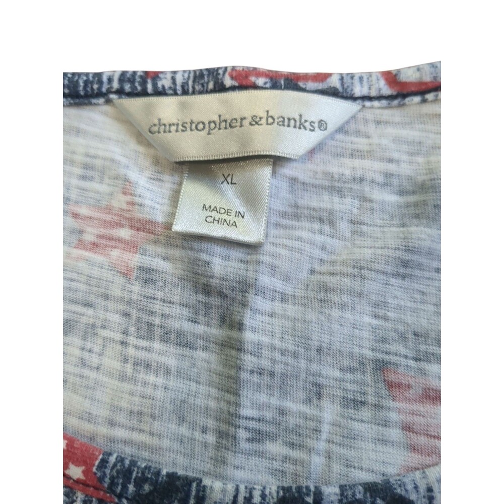 CJ Banks Top Womens XL Red Blue White Stars Short Sleeve Crew Neck T-Shirt - Picture 6 of 8